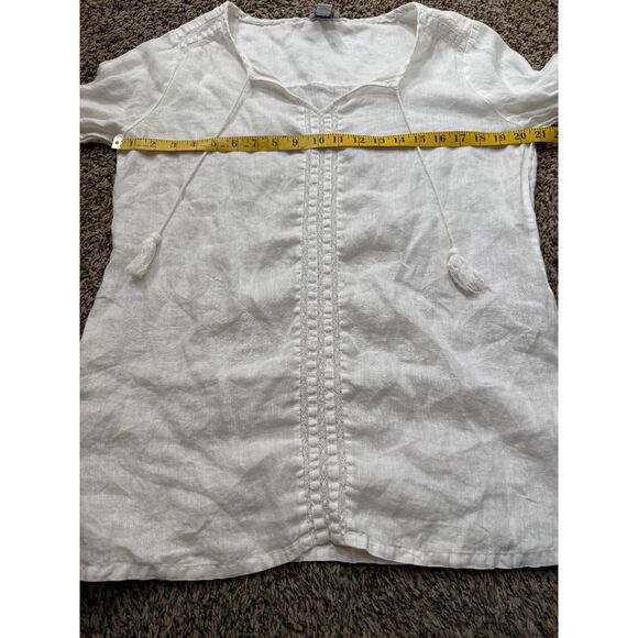 Kenar 100% Linen White Tunic Popover Top Womens Sz L Cottagecore Boho Peasant - Picture 8 of 10